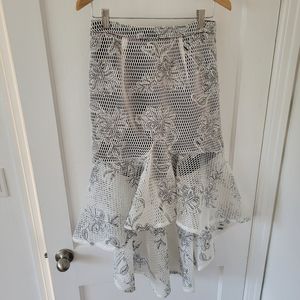 Premonition Black and White keyhole A line midi peplum skirt medium